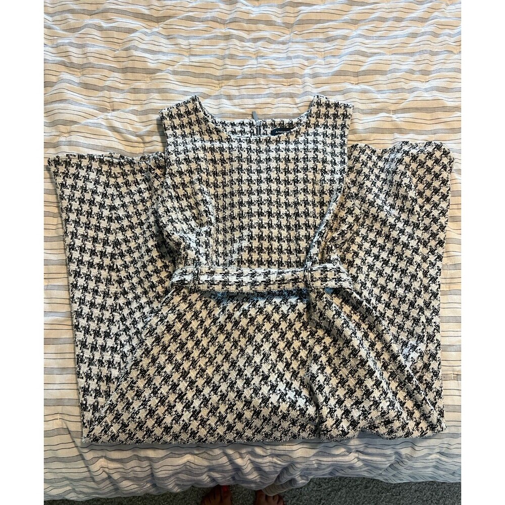 Andrew Marc Women’s Black & White Houndstooth Midi Front Tie Dress Size 16 - Picture 10 of 12